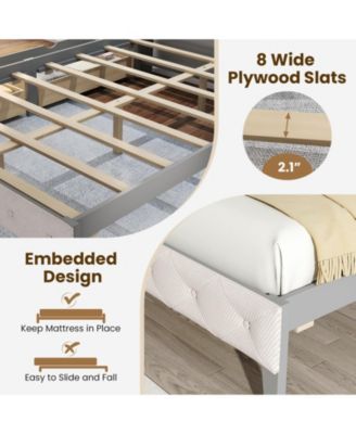 Full Size Bed Frame with Bookcase Headboard and LED Lights