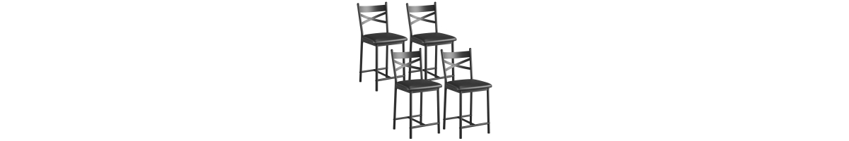 Bar Stools Set of 4, Black Bar Stools Set of 4 with X-Shaped Backrest and Metal Footrest, Metal Bar Stools Set of 4