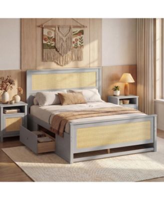 Full Size Rattan Bed Frame with Storage Drawers