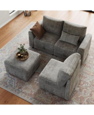 108" Sectional Sofa, L-Shaped Cloud Couch with Storage and Ottoman, 4-Seat Chenille Sofa