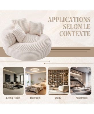 Bean Bag Chair, Oversized Fireside Chair, Corduroy Lazy Sofa Chair with Memory Foam Filler, 3 Pillows and Armrest for Living Room