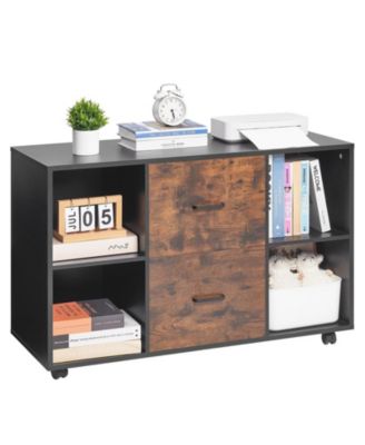 2 Drawer Mobile File Cabinet with Open Shelves and Lockable Wheels