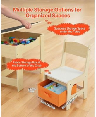 Kids Table and 2 Chairs Set with Reversible Top and Storage for Art and Learning