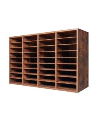 36 Compartment Wood Literature Organizer with Removable Shelves