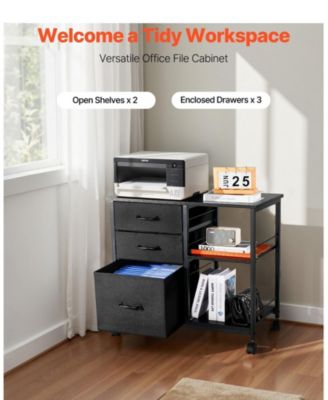 Mobile File Cabinet with 3 Fabric Drawers and 2 Open Shelves
