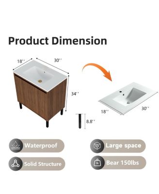 30"Bathroom Vanity with Sink, Soft-Closing Drawers and Large Storage for Modern Bathrooms, Floor Standing or Wall Mounted