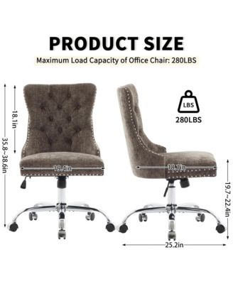 Office Chair - Chenille Upholstered Tufted Button Desk Chair, Adjustable Swivel Computer Chair with Chrome Metal Base for Home