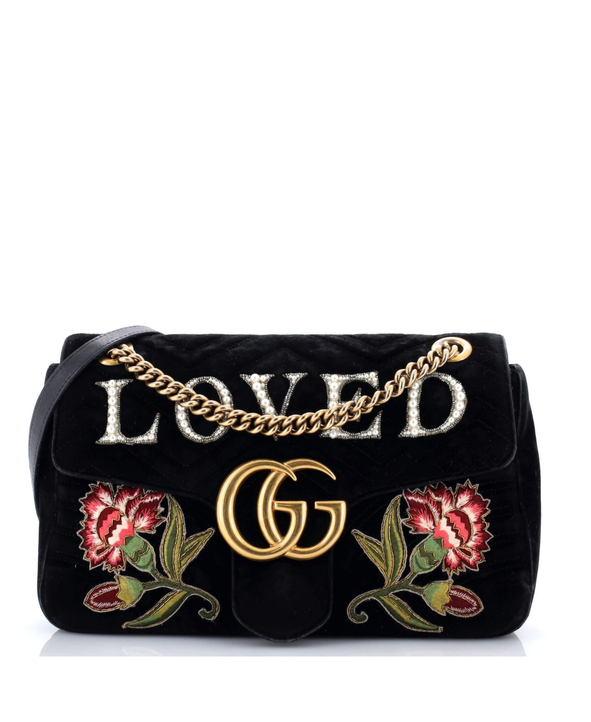 Pre-Owned Gucci Medium Gg Marmont Flap Bag Embroidered Matelasse Velvet