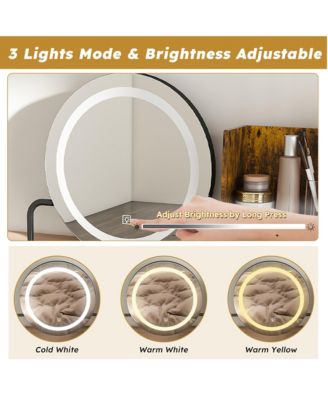 Makeup Vanity Desk with Mirror and LED Lights, Dressing Table Set with Chair, Open Shelves, 2 Storage Drawer and Power Outlet for Bedroom