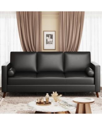 86" Faux Leather Sofa, Mid-Century Modern 3-Seater Couch with Deep Seat and Removable Cover