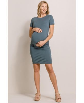 Maternity Casual Short Sleeve Crewneck Side Ruched T-Shirt Dress