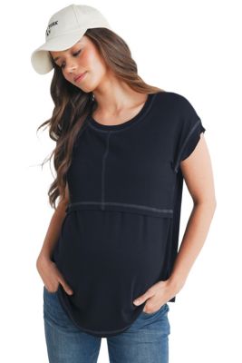 Maternity T-Shirt Relaxed Fit Short Sleeve Layered Nursing-Friendly