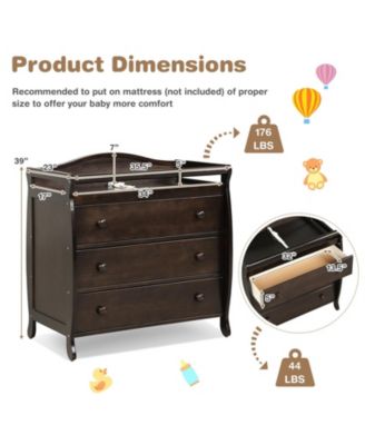 Baby Changing Table Infant Diaper with 3 Drawers and Safety Belt.