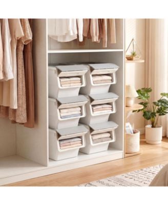 3 Pieces Storage Bins on Wheels Stackable Plastic Boxes with Stay-Open Lid.