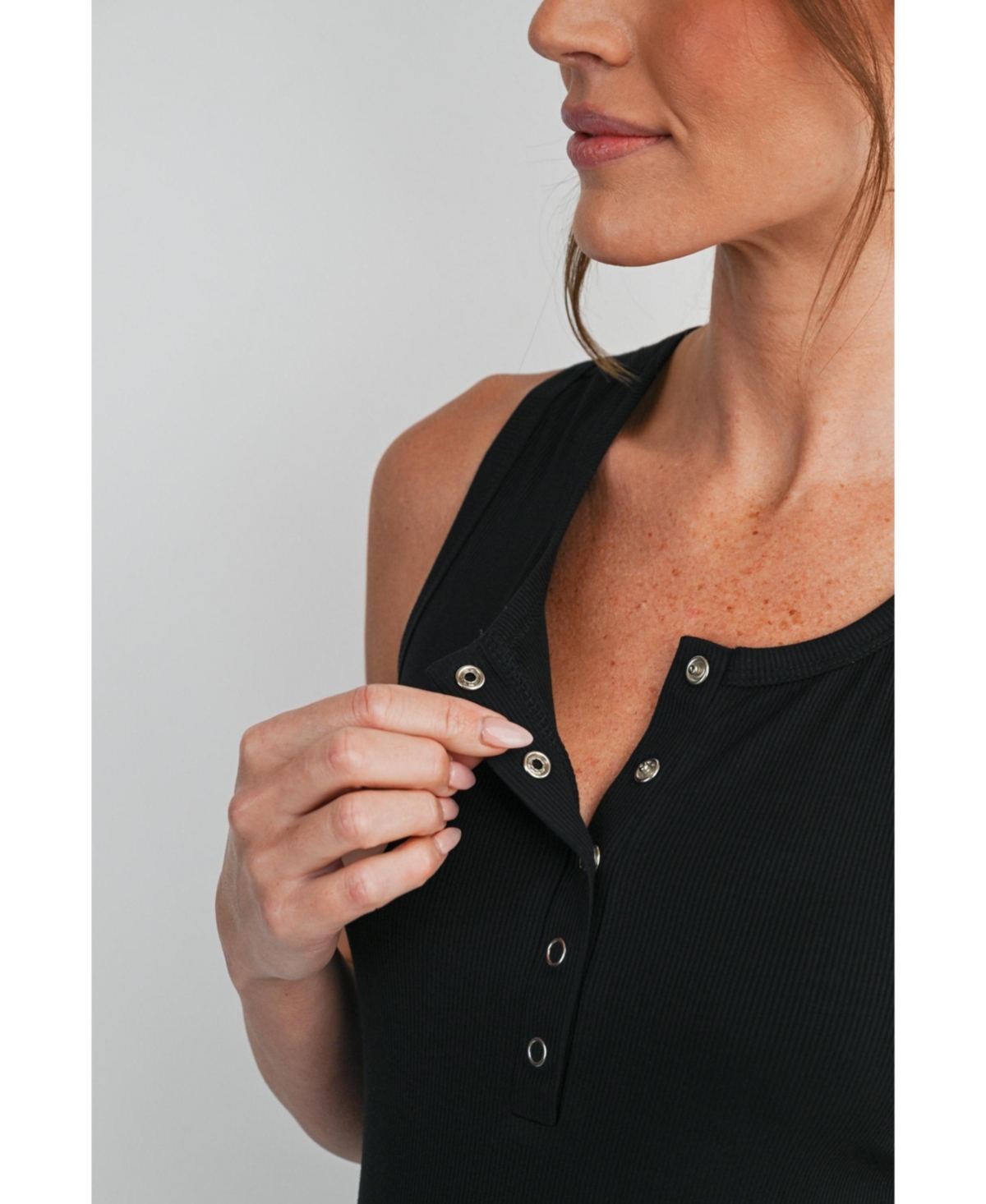 Hello Miz Maternity Ribbed Henley Tank Top Fitted Nursing Friendly