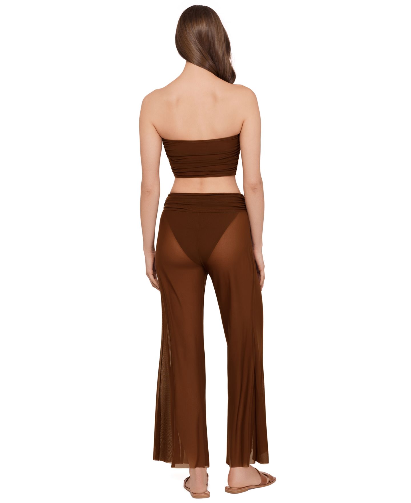 Женские брюки Steve Madden Mesh Wide-Leg Swim Cover-Up, цвет: Тёмно-коричневый — фото 2