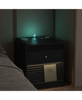 Nightstand with Charging Station, Smart Nightstand with LED Light, Bedside Tables with Storage Cabinet for Bedroom