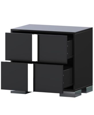 Elegant Nightstand with Silver Mirrored Handle and 2 Drawers, Bedside Table, Sofa Side Table, End Table for Living Room, Bedroom