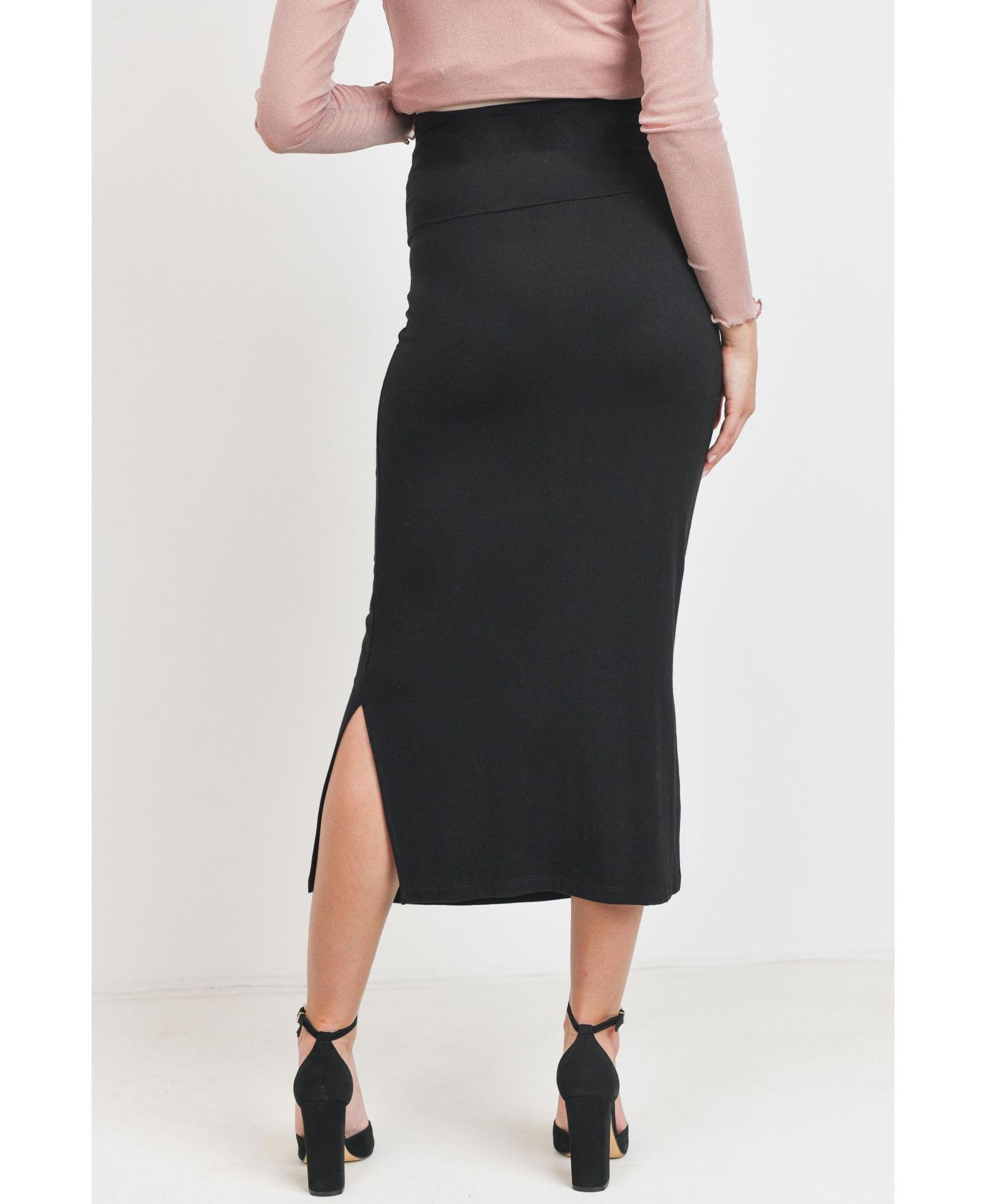 Женская юбка Hello Miz Maternity High-Rise Pencil Midi Skirt with Side Slits, цвет: Чёрный — фото 3