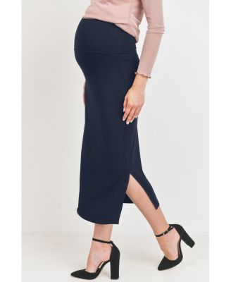 Maternity High-Rise Pencil Midi Skirt with Side Slits