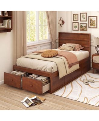 Twin Size Bed Frame w/Storage Drawers Headboard Wooden SlatandEnclosed Base