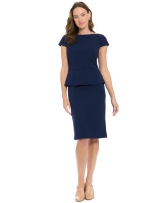 Women's Cap-Sleeve Peplum Boat Neck Sheath Dress