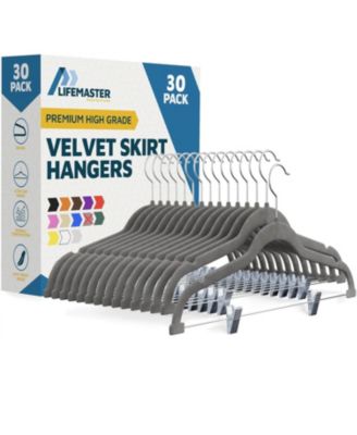 Velvet Skirt Hangers, Adjustable Clips, 360° Swivel Hook, Non-Slip, Holds 10, Organize Clothes, 17.13"x8.86", 30-Pack