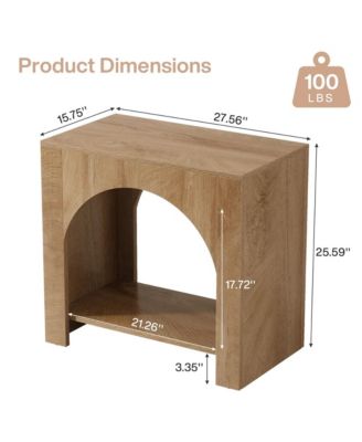 2 Tier Bedside Table, Farmhouse Nightstand with Open Shelf, Wooden Base and Spacious Tabletop, Accent Furniture for Living Room, Bedroom