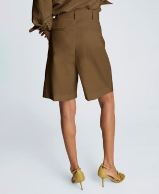 Women's High-Rise Pleated Linen Blend Shorts