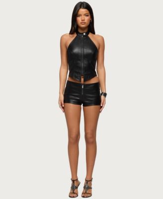 Women's Diana Zip Up Faux Leather Halter Top