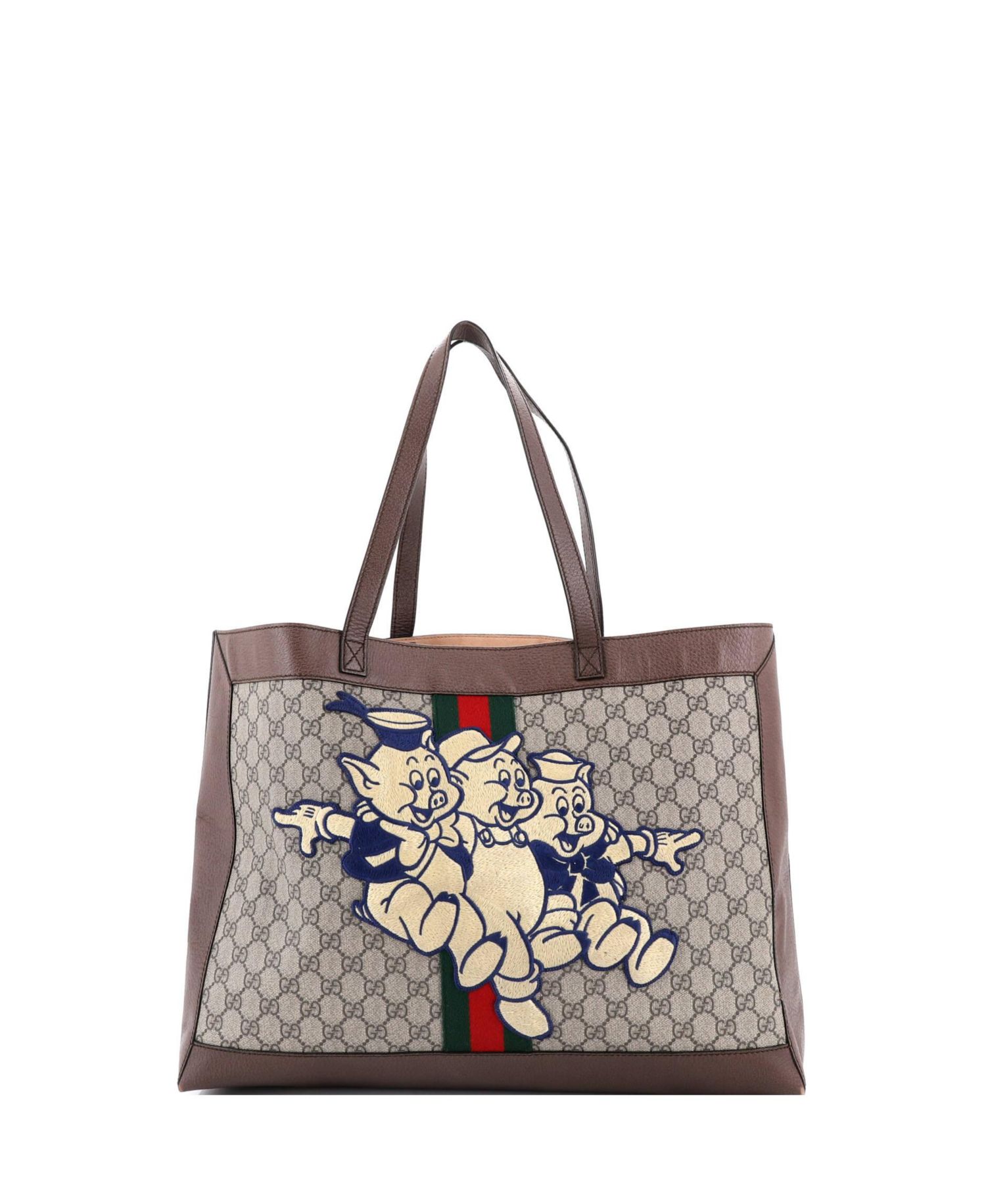 East West Disney Three Little Pigs Ophidia Soft Open Tote GG Coated Canvas