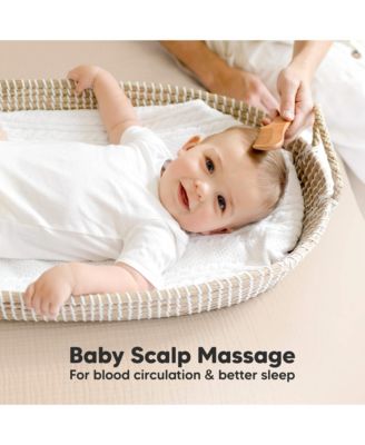 Baby Hair Brush and Comb Set Petite, Oval Wooden Baby Brush Set for Newborns, Infant, Toddler Grooming Kit