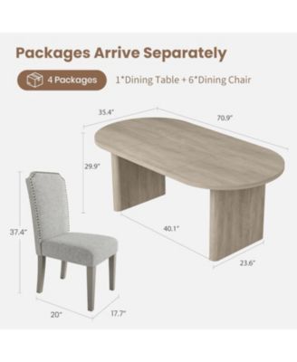 70.8 Inch Oval Dining Table with Upholstered Dining Chairs, Kitchen Table with Sturdy Wooden Base, High Back Dining Chair with Wood Legs