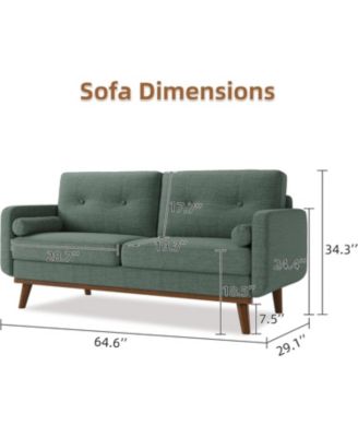 65" Loveseat Sofa, Linen 2-Seater Couch with Pillows and Tufted Design