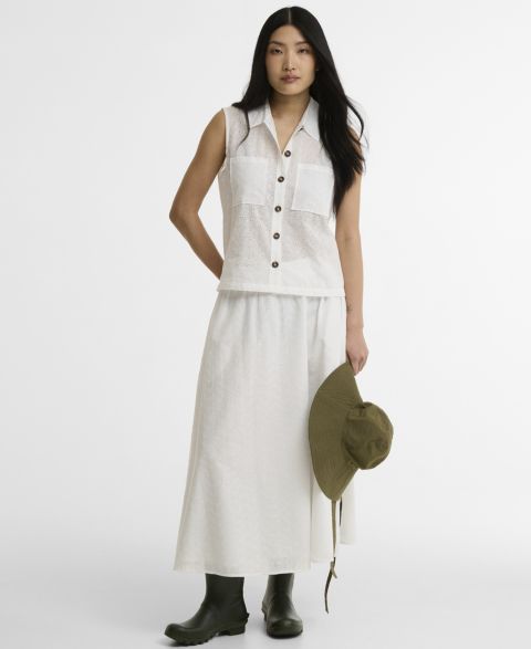 Женская юбка Barbour Melody Broderie Anglaise Midi, цвет: Белый