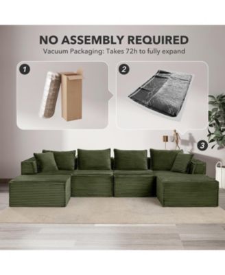 137" Modular Sectional Sofa, U-Shaped Cloud Couch with Ottomans, No Assembly