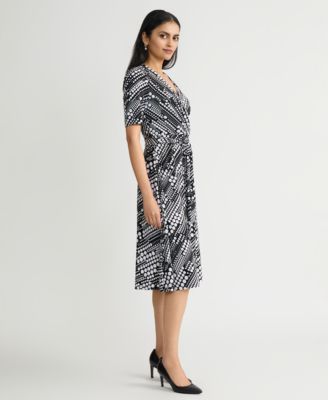 Women's Printed Faux-Wrap Midi Dress