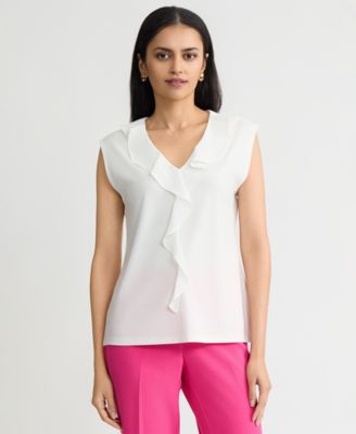 Women's Mixed-Media Ruffled Top, Regular & Petite