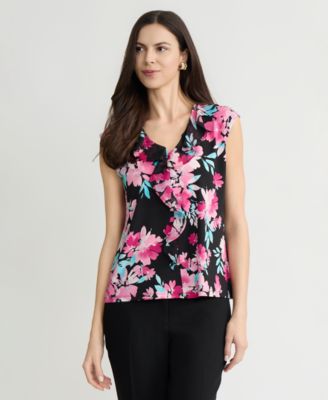 Women's Printed Ruffle-Trim V-Neck Top