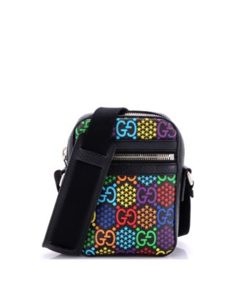 Mini Front Zip Messenger Bag Psychedelic Print GG Coated Canvas