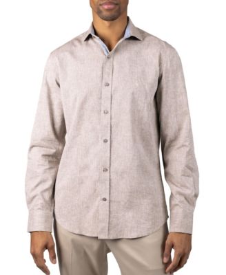 Men's Yarn Dyed Melange Linen Long Sleeve Shirt
