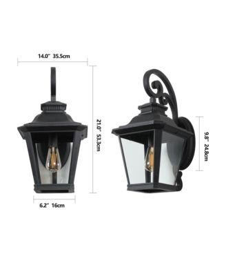 14" Outdoor Wall Lanterns 2-Pack, Waterproof Wall Sconce with Clear Glass Panels, Patio, Garden