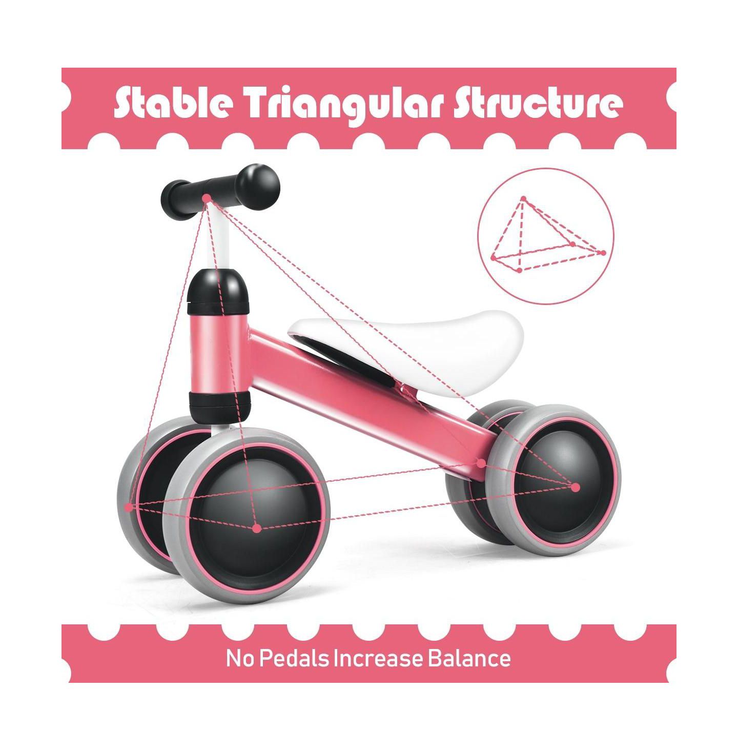 Детская игрушка HONGGE Baby Balance Bike, No-Pedal 4-Wheel, Ages 2+, цвет: Розовый — фото 7