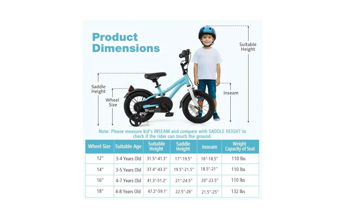 Детская игрушка HONGGE Adjustable Kids Bike with Training Wheels, Ages 3-4, цвет: Синий — фото 3