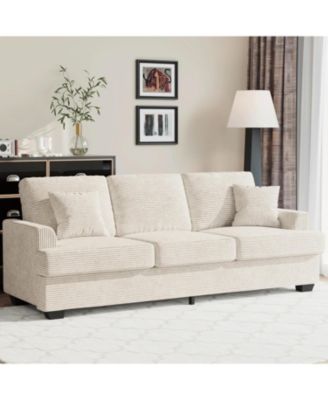 Modern Corduroy Sofa with 2 Throw Pillows, Deep Seat Couch with Upholstered Cushion and Removable Cover,Comfy Corduroy Sofa Couch