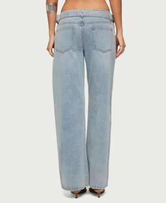 Women's Buckled Low Rise Baggy Jeans