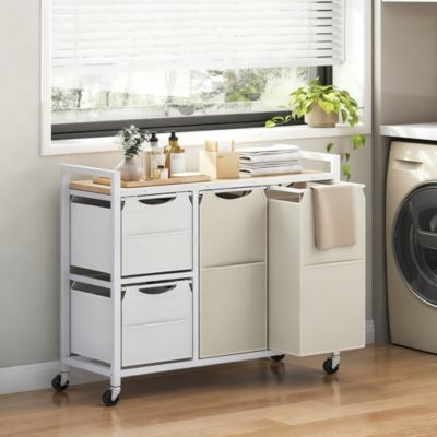 Laundry Sorter shelve with Hamper Wheels Rolling Basket Pull-out Detachable Bags