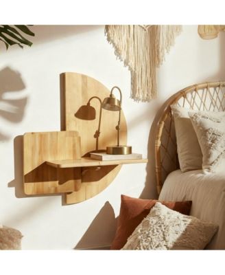 Solid Wood Floating Nightstand Wall Mounted Walnut Shelf