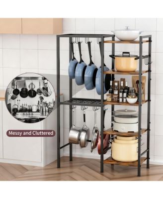 5-Tier Pot Pan Organizer shelve with Hooks Heavy-Duty