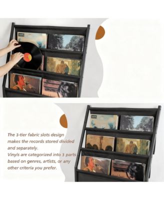 3-Tier Display Shelf Holds 200 LPs Movable Organizer Rack Cabinet